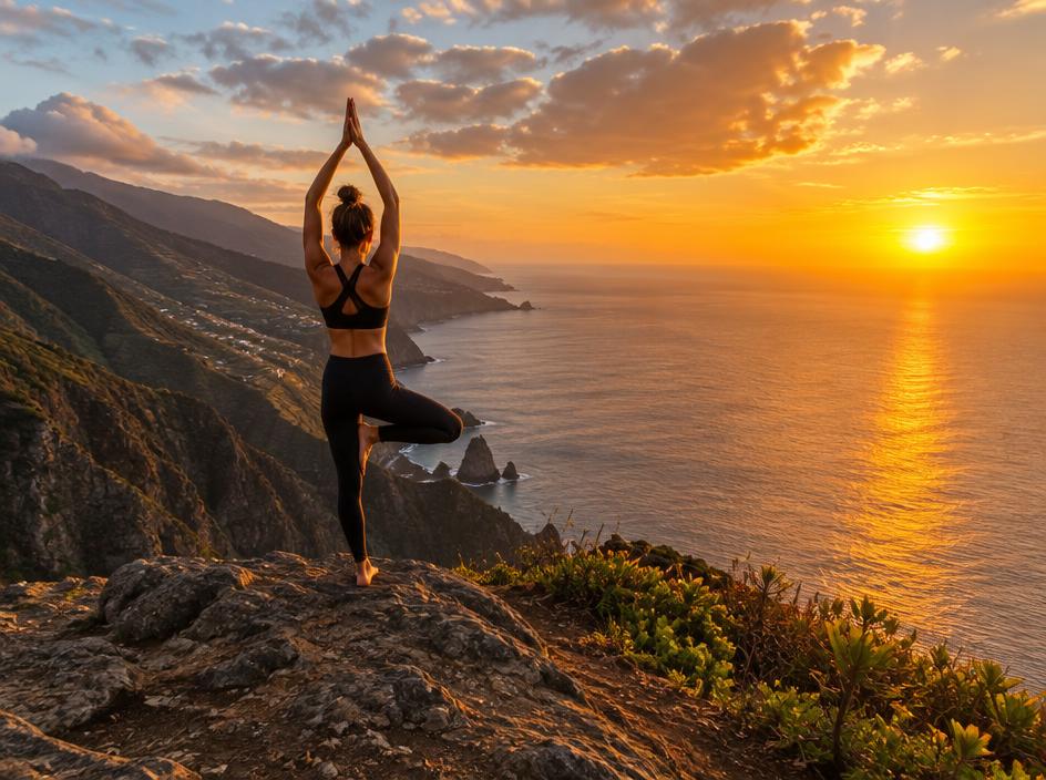 Sunset yoga on the cliffs
